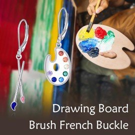 POPLYKE 925 Sterling Silver Colourful Earrings Teacher Earrings Brush Earrings Women's Teacher Jewellery Artist Earrings, Cubic Zirconia