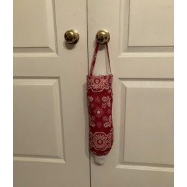 Grocery Bag Holder, Colorful White Swirls On Red Fabric Plastic Bag Container And Dispenser, Plastic Bag Keeper, Plastic Bag Storage, Handmade
