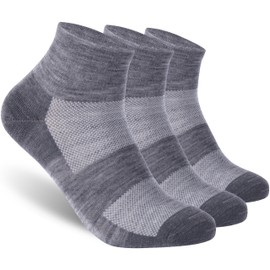 RTZAT 90% Merino Wool Ankle Men's Women's Athletic Business Casual Running Moisture Wicking Everyday Thin Wool Socks, Large, Ash Grey, 3 Pairs