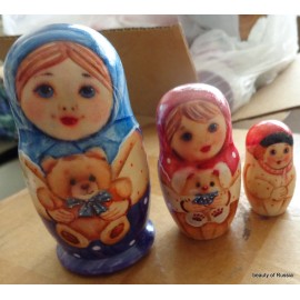 Unbranded Superb girls& boy bear dog RUSSIAN NESTING DOLL 3 PCS  LARGE 4.2*