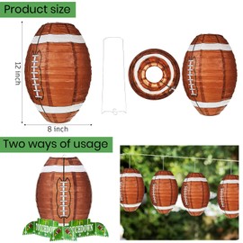Mudder 4 Pcs Football Paper Lantern Sports Fan Party Decor Table Centerpiece Decoration Set Soccerball Game Lantern with Stand Pieces for Game Day Tailgates Stadium Party Supply,12 Inches (Brown)
