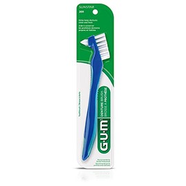 GUM - Cepillo para Prótesis Dentales con Doble Cabezal Con Cerdas Firmes de Nylon y Mango Ergonómico Antideslizante