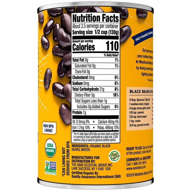 Westbrae Natural Organic Black Beans, Low Sodium, 15 Oz (Pack