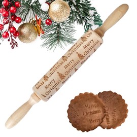 Rolling Pin with Embossing Christmas, XiXiRan Christmas Prage Rolling Pin, Wooden Rolling Pin Pattern, Baking Roll Christmas Motif, Embossing Rolling Pin with Ball Bearings, Rolling Pin Pattern
