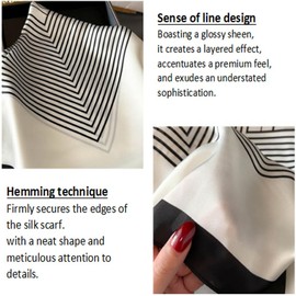 2 Packs of 100% Simulated Silk Scarves, Lightweight Square Satin Head Scarves,Fashion Accessories & Gift Edition21x 21 Inches (04 Striped White +Black)