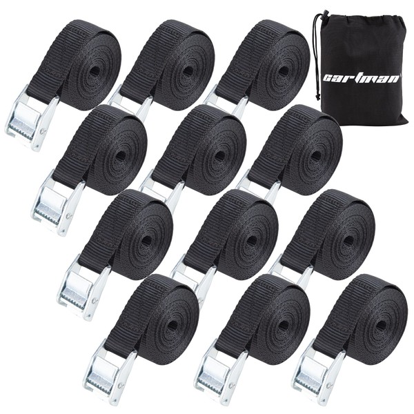 Cartman 1" x 12' Lashing Straps Cargo Tie-Down Strap Up to 600lbs, 12pk in Carry Bag, Black