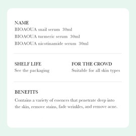 BIOAQUA 3in1 Facial Serum Combination Set Moisturizing Nicotinamide Turmeric Snail Secretion Anti-Oxidation Hydrate Anti-Wrinkle Tender Face Skin 3x 30ml / 1fl.oz