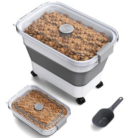 Dog Food Storage Container, 15-23 Lbs Collapsible Dog Food Container with Transparent Airtight Lid, Wheels and Scoop, Travel Pet Food Storage Container for Cat, Dog and Bird, Keep Dry Food Fresh
