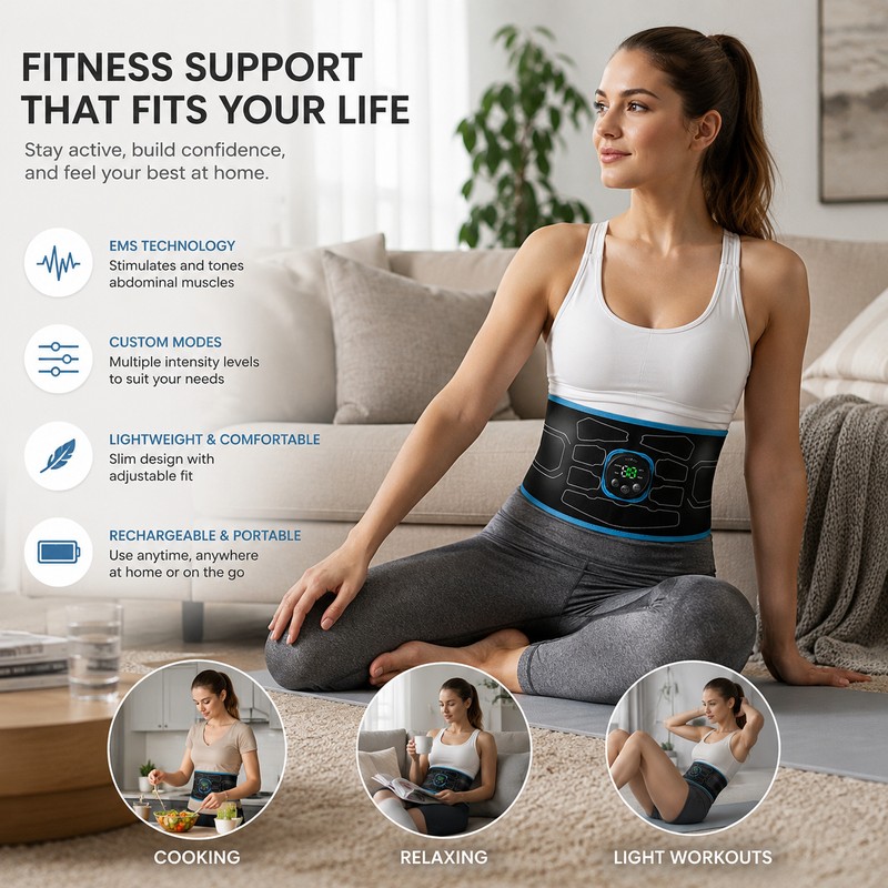 EMS Abdominal Toning Belt for Home Fitness – Portable Muscle