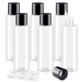 ZEJIA Clear 150ML/5OZ Travel Size Toiletries, 6 Pack Plastic Travel Bottles, Double Leak Proof Travel Size Containers for Shampoo, Lotion, Body Wash, Refillable Empty Travel Bottles with 6pcs Labels