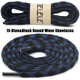 DELELE 2 Pair Round Wave Shape Non Slip Heavy Duty and Durable Outdoor Climbing Shoelaces Blue&Black Hiking Shoe Laces Shoestrings-51 inch