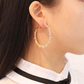 Yienate Large Hoop Earrings Gold Big Hoop Drop Dangle Earring Bride Annulus Earrings Prom Earrings Jewelry Gift for Women and Girls