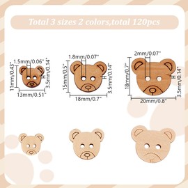 arricraft 120 Pcs Animal Wooden Sewing Buttons, 6 Styles, 2-Hole Bear Shape Wood Buttons for Sewing Crafts & Decorations