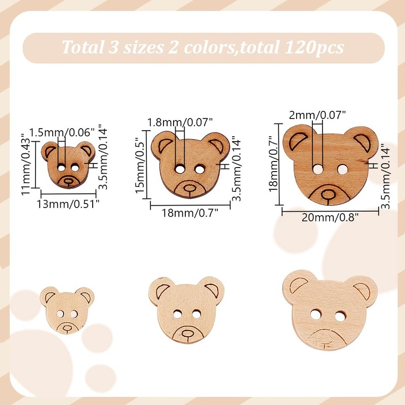 arricraft 120 Pcs Animal Wooden Sewing Buttons, 6 Styles, 2-Hole