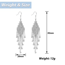 BUKEQILA Women's Silver Colour Rhinestone Crystal Earrings Lightweight Long Tassel Earrings Drop Dangle Earrings Earrings Gift for Women Girls Weddings Birthday Anniversary, Alloy Steel Silver