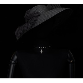 COOLSTEELANDBEYOND Beautiful Ladies Womens Black Lace Tattoo Choker Necklace with Rhinestones Cross Charm