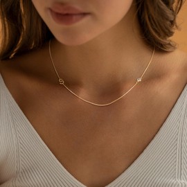 Foxgirl Gold Initial Necklaces for Women, Dainty Sideways Letter Necklace 14k Gold Plated Choker Necklace Monogram Name Necklace Gold Jewelry
