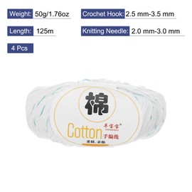 Rebower Cotton Yarn,100% Cotton Soft Knitting Yarn [for Hand DIY Bag Cushion Crocheting Knitting Project Home Decor] -4 Packages of 200g/7.05oz(Per Skein 50g/137yards)/White/Green