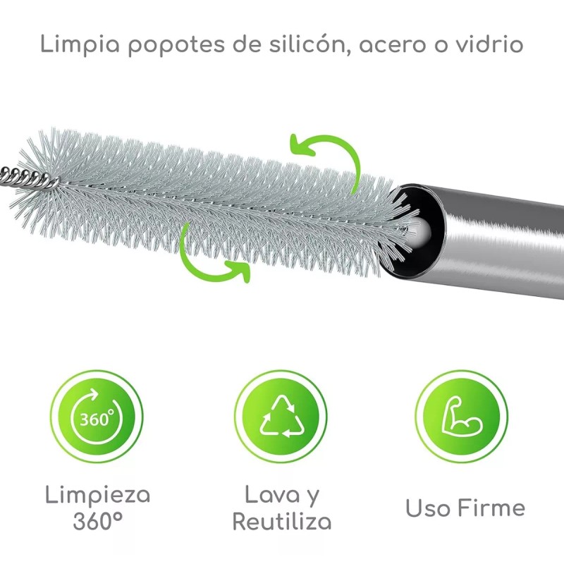 Universo en Linea Cepillo Lavar Popotes Inoxidable Reutilizable 5pz