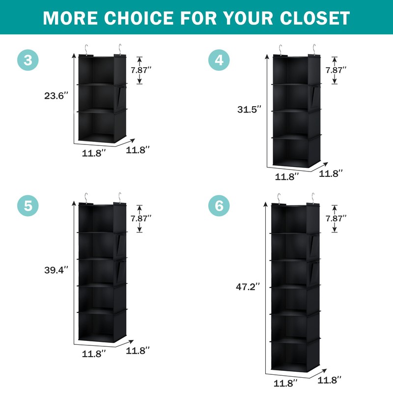 YOUDENOVA Hanging Shelf, Wardrobe Organiser, Hanging Storage with Bamboo Sticks