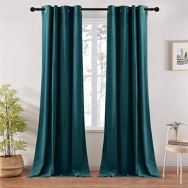 RYB HOME Teal Velvet Curtains 108 inch Length 2 Panels, Room Darkening Velvet Curtains Drapes for Light & Draft Block Farmhouse Decor for Living Room, Peacock Blue, W52 x L108 inches