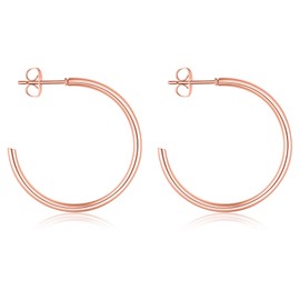 Day.berlin Women's Creole Earrings, Round, Open Earrings from Stainless Steel, 3 cm Diameter, 2 mm Narrow, in Gold, Silver and Rose, Pack of 2, Stainless Steel, Rose-Gold