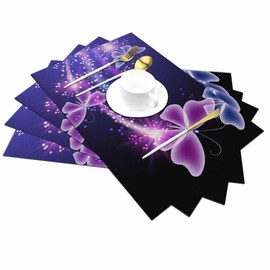 Walmsco Placemats Purple Butterfly Magic Decor For Dining Room Kitchen Table,Waterproof Non-Slip Washable Heat Resistant Placemats,Set of 4,12"x18"