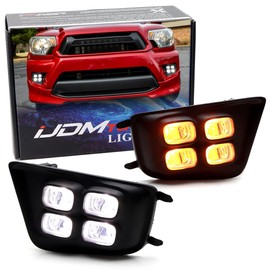iJDMTOY Switchback LED Daytime Running Light Kit Compatible with 2012-2015 Toyota Tacoma, White/Amber LED Foglamp Bezel Replacement Assembly w/DRL Turn Signal Features