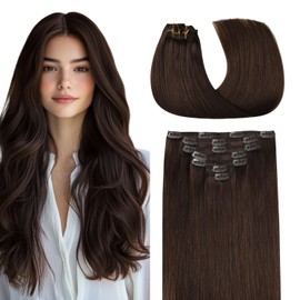 COOKAYU Clip in Hair Extensions Real Human Hair, Real Hair Extensions Clip in Human Hair Medium Brown Straight Hair 20inch 120g 7Pcs