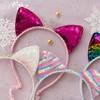 Summer Crystal Sequin Cat Ears Headband with Pearl Earring Pendants