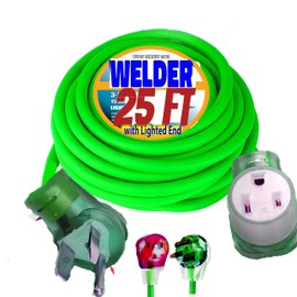 Welder Extension Cord 25 ft Nema 6-50 250-Volt 10/3 Welder Extension Cord 10 Gauge Lighted end 50 amp Plug ETL Approved Welding Cord 6/50 10 AWG (Green 25)
