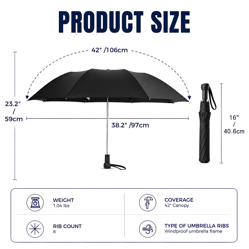 Collapsible Windproof Umbrella Travel - 42inch Auto Open & Manual