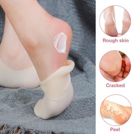 4 Paar Feuchtigkeitshandschuhe Socken Set und 2 Paar Fersenschoner Silikonsocken für Füße Anti-rutsch Fuß Spa Gel Socken Fußpflege für Trockene Rissige Füße