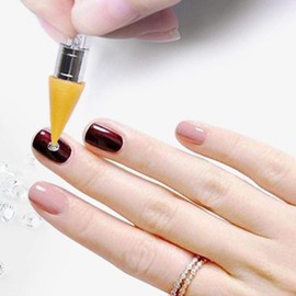 Pluma de Pintura de Dibujo de Puntas de Uñas de Doble Punta, Herramienta de Manicura de Selector de Piedra de Cera de Uñas, Lápiz de Cera con Gemas de Cristal
