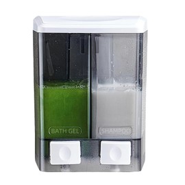 Dispensador de Jabón 2 en 1 (500ML*2),Dispensador de Gel Antibacterial y Jabón Líquido Rellenable,Plástico ABS Uso Rudo Sistema Anti-Goteo,Montaje En Pared,Hoteles Baño Cocina Fregadero Doméstico