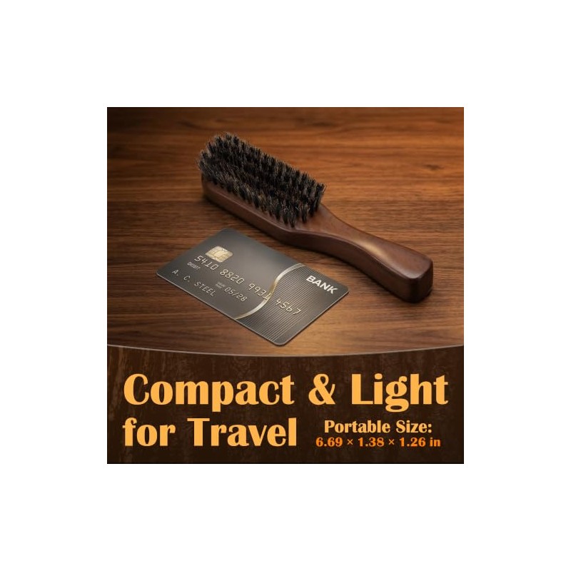GAINWELL Small Boar Bristle Beard & Hair Brush for Men,