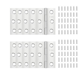Bohaner Pack of 10 Hinges Stainless Steel Hinge, Foldable Door Hinge Connector with 60 Screws for Cabinets, Windows, Doors (Silver, 44 x 31 mm)