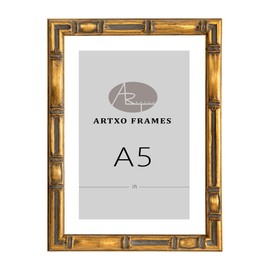ArtXO A5 Picture Frame Wooden, Display Pictures 4"x6" with Mat or A5 Without Mat,Gold Bamboo Poster Frames,Hanging Photo Frame Wall
