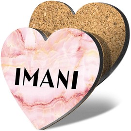 1 x Heart Coaster - Name Imani Marble Stone Texture Letter Lettering Initial Cork Backed MDF Glossy Tea Coffee Accessory #276962