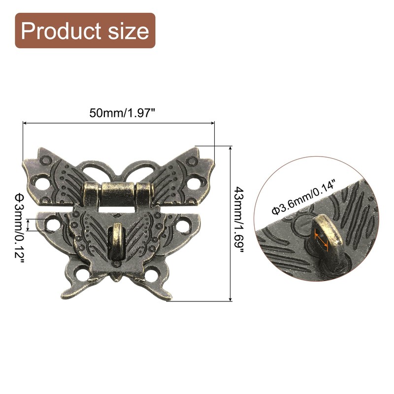 sourcing map Hasp Latch, 43 x 50mm Butterfly Decorative Retro