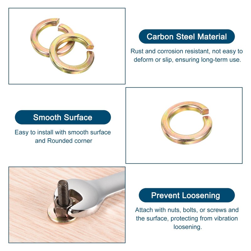 sourcing map 9/16" Split Lock Washer, 10Pcs Carbon Steel Spring