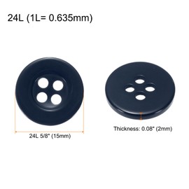 HARFINGTON 160pcs 24L Sewing Buttons 5/8"(15mm) Resin Round Flat 4-Hole Craft Replacement Buttons for Coats Sewing Clothing and DIY, Navy Blue
