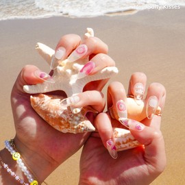 Heyhae Semi Cured Gel Nail Strips | No LED Lamp Needed | Glitter, Pink, Spring | Easy Apply & Remove, Salon Quality | Includes 28 Strips, 1 Prep Pads, Nail File & Wooden Stick - Hey, Salty Kisses