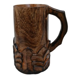 Handcrafted Wooden Beer Mug with Handle Antique Color Floral Cut Design Viking Renissance Beer Tankard Fantasy Mug Rustic Handmade Wood Beer Groomsmen