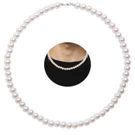 6mm-12mm Pearl Necklace for Men, Round White Pearl Necklace for Women, Pearl Choker Necklace Strand Pearl Jewelry Gift for Women (16inch, 10mm)
