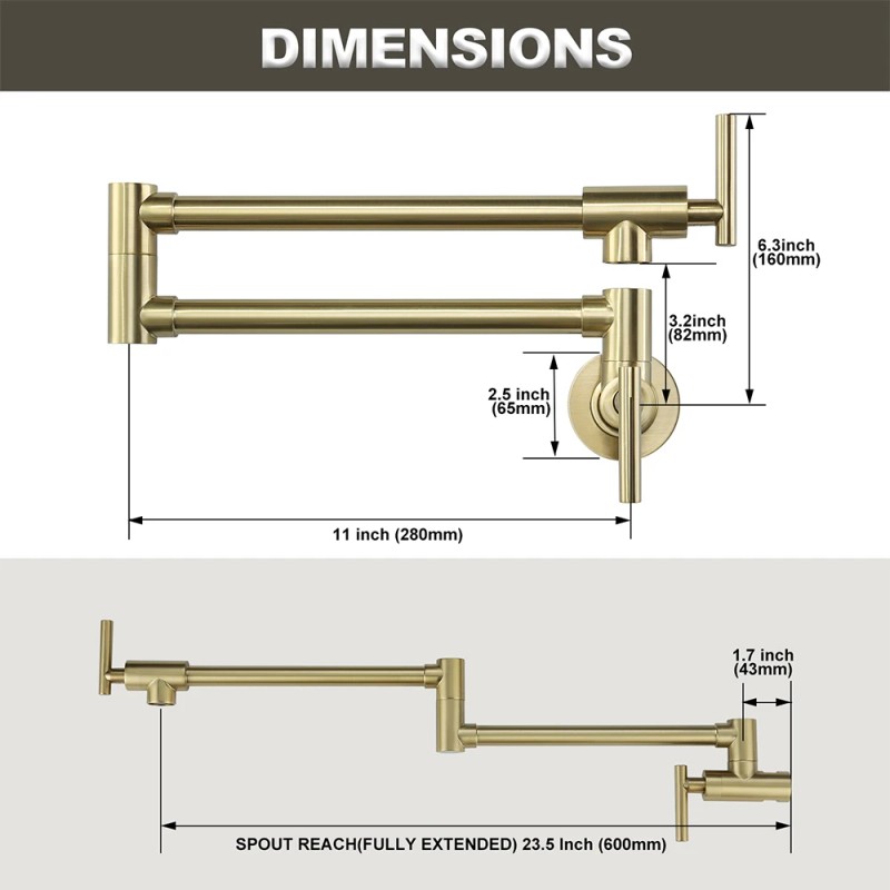 Pot Filler Faucet Gold Wall Mount Kitchen Faucet Folding Double