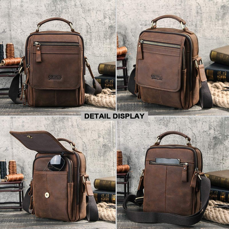 Contacts Genuine Leather Men's Laptop Mini Tab Messenger Crossbody Bag
