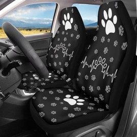 Talayituse Dog Paw Print Car Seat Covers for Front Seats 2 Pack Washable Auto Cushion Protector Universal Fit Most Truck SUV Van Sedan Car Interior Accessories