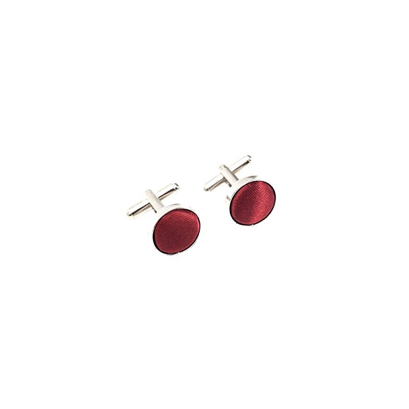Plain Satin Solid Colour Classic Silver Metal Cufflinks (Maroon)