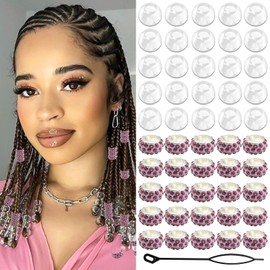 VENOFEN 50PCS Rhinestone Hair Beads Purple European Beads Dreadlock Hair Jewelry Clear Pony Bead Loc Accessories Braids Decoration for Women and Girls